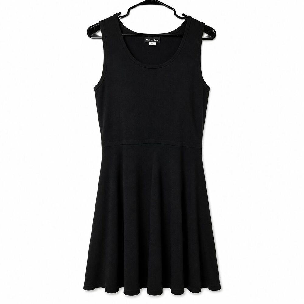 Maison Tara Dress Women's XL Black Knit Fit & Flare Sleeveless Scoop Neck NWOT